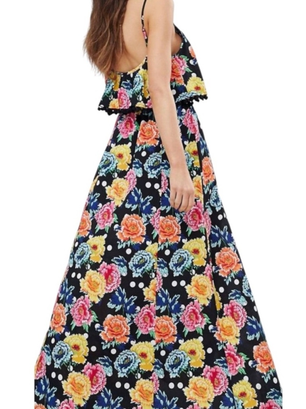 ASOS Black Floral Maxi Dress NWOT Bright Multi-Color Blooms Size 8 - Picture 4 of 11